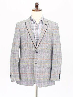 Don Jonathan 42R Gray Blazer Sport Coat Jacket 2-Button Check Y469